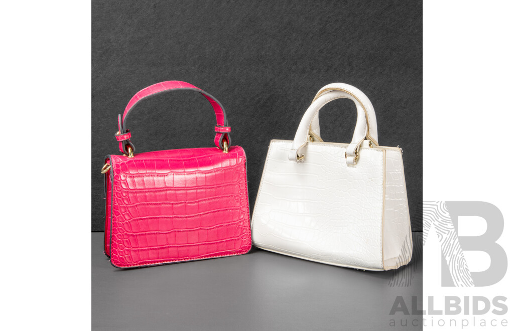 Pair of Peta and Jain White & Pink Handbags - Faux Leather - Crossbody Straps Included