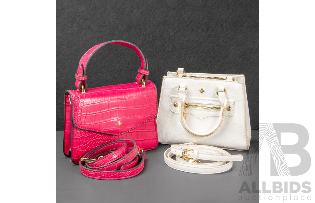 Pair of Peta and Jain White & Pink Handbags - Faux Leather - Crossbody Straps Included