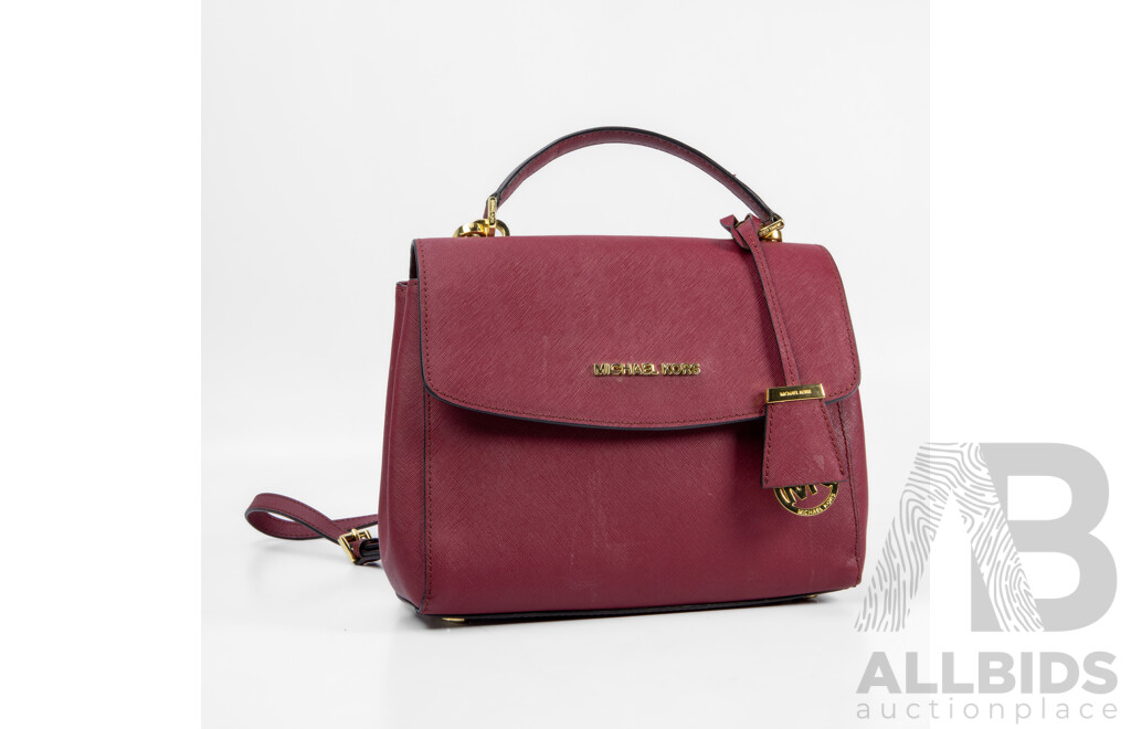 Cherry Red Saffiano Leather & Brass Crossbody Shoulder Bag by Michael Kors