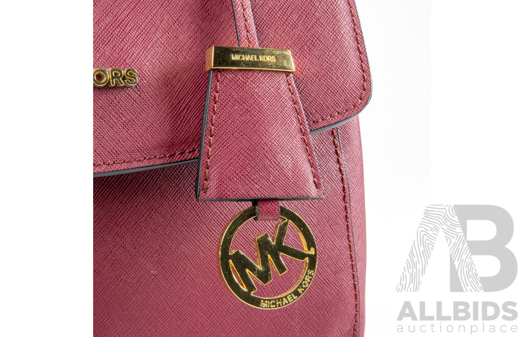 Cherry Red Saffiano Leather & Brass Crossbody Shoulder Bag by Michael Kors