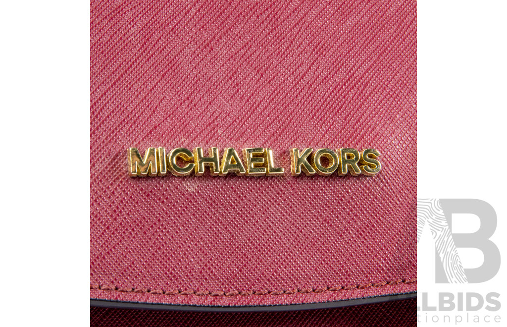Cherry Red Saffiano Leather & Brass Crossbody Shoulder Bag by Michael Kors