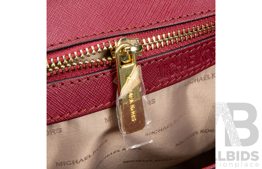 Cherry Red Saffiano Leather & Brass Crossbody Shoulder Bag by Michael Kors