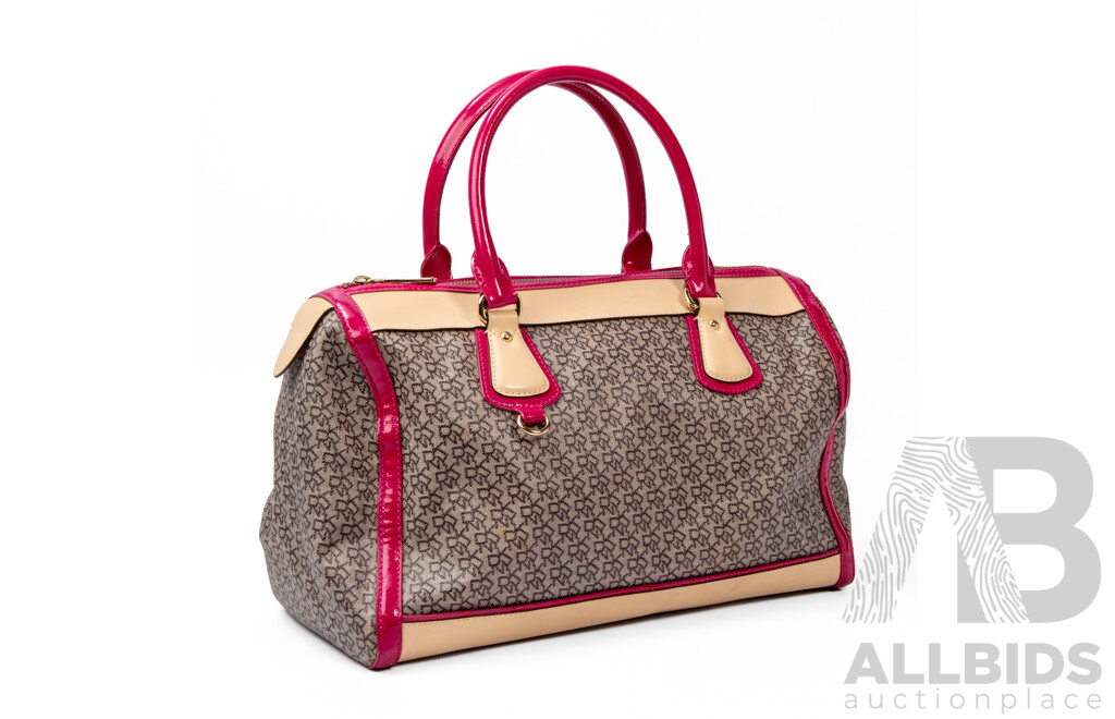 Canvas with Pink & Tan Leather Tote Bag by DKNY
