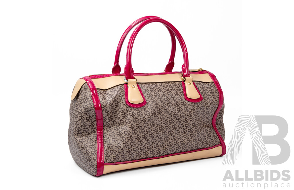 Canvas with Pink & Tan Leather Tote Bag by DKNY