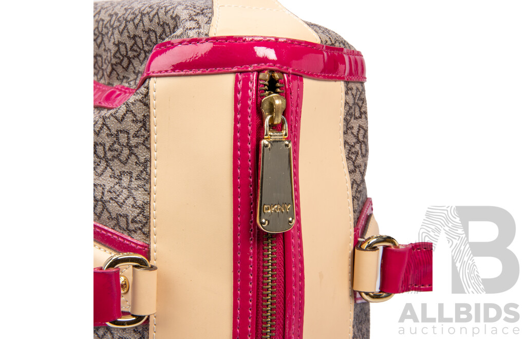 Canvas with Pink & Tan Leather Tote Bag by DKNY