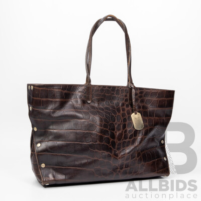 Ladies' Crocodile Embossed Brown Leather Tote Bag by Furla, Italy
