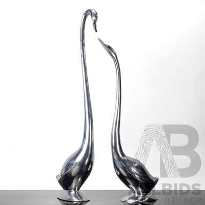 Pair of Stylized Metal Swan Figures