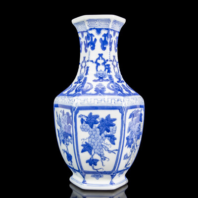 Hexagonal Porcelain Chinoiserie Vase