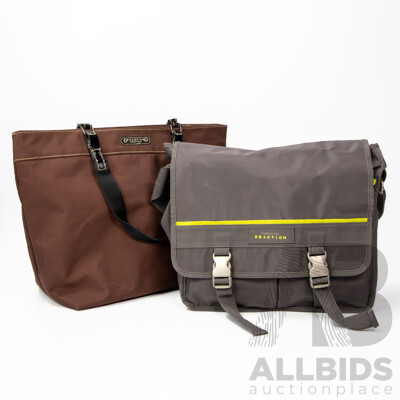 Pair of Kenneth Cole Bags - Grey Messenger Bag and Brown Tote Bag