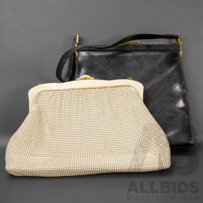 Pair of Oroton Handbags - West German Mesh Evening Bag and Black Snap Closure Bag with Dust Bag