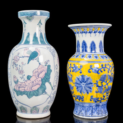 Pair of Unmatched Chinese Ceramic Vases