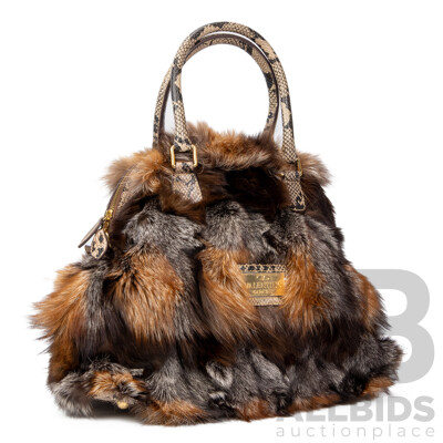 Luxury Fox Fur and Snakeskin Textured Runway Style Bag – by Valentino Garavani