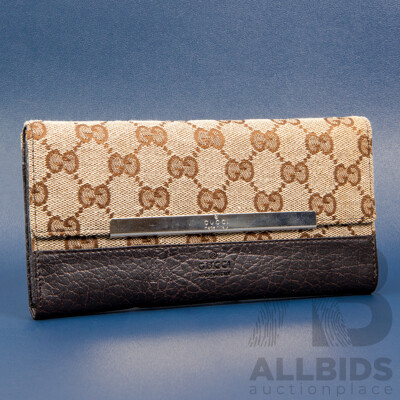 Vintage Canvas and Leather Long/Continental Wallet - by Gucci