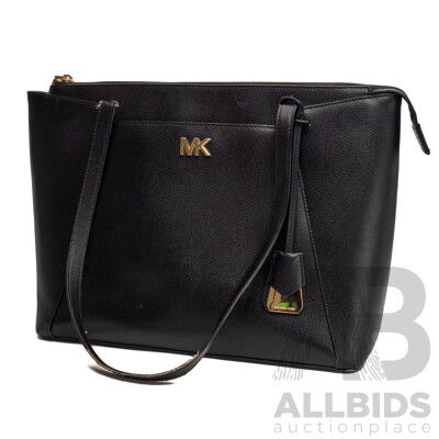 Michael Kors Saffiano Black Leather Top Zip Tote Bag - 39x26cms