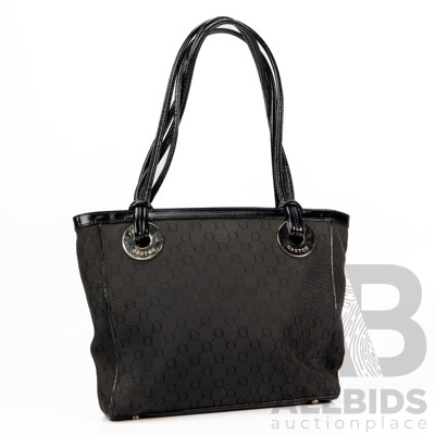 Ladies' Black Canvas and Leather Handbag by Oroton