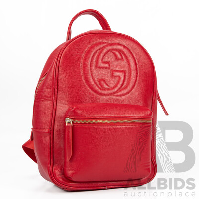 Pebbled Red Leather Backpack by Gucci