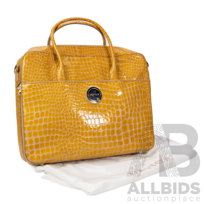 Glossy Mustard Yellow Crocodile Skin Business Bag by Oroton
