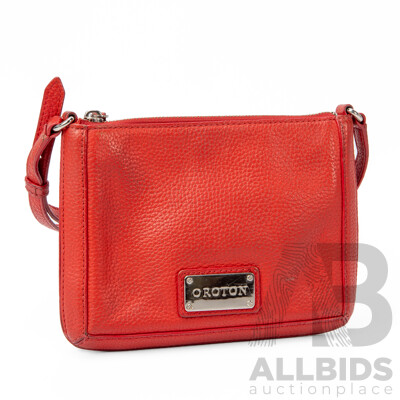Small Pebbled Red Genuine Leather Crossbody Bag by Oroton