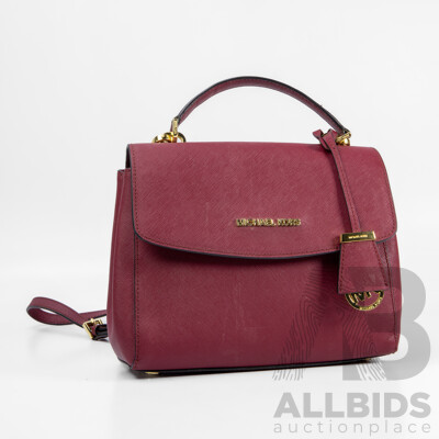 Cherry Red Saffiano Leather & Brass Crossbody Shoulder Bag by Michael Kors