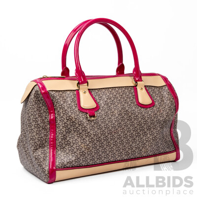 Canvas with Pink & Tan Leather Tote Bag by DKNY