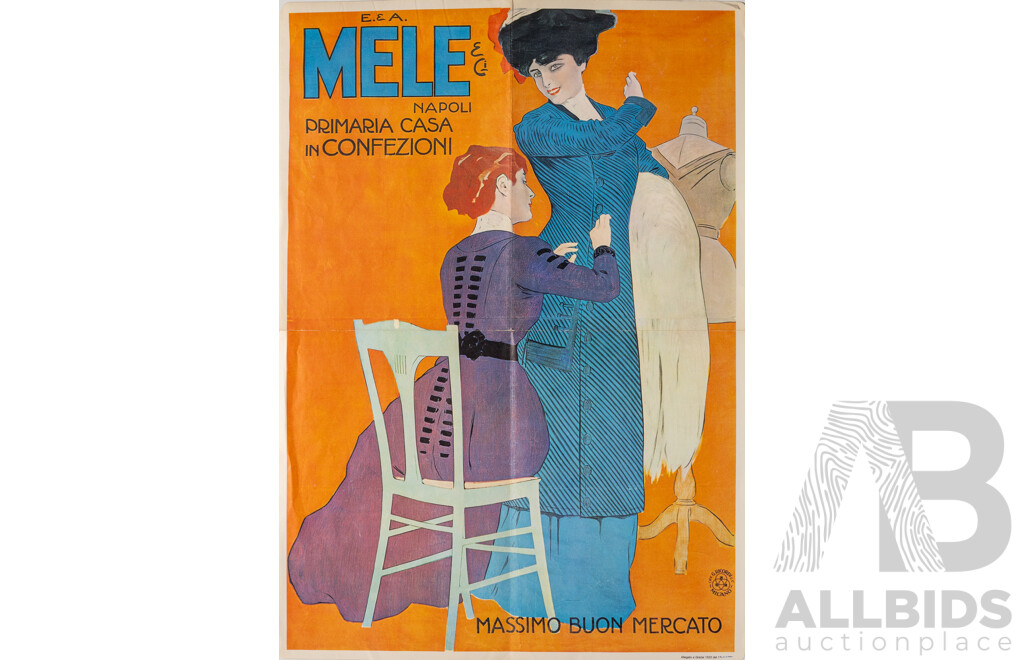 Distillerie Italiane, Fonotipia Dischi Artistici & Mele & Ci: Napoli - Absolutely Wonderful Trio of Colour Vintage Art Nouveau Italian Advertisement Reproduction Chromlithographs, 65 x 46 cm (dimensions unframed) (3)