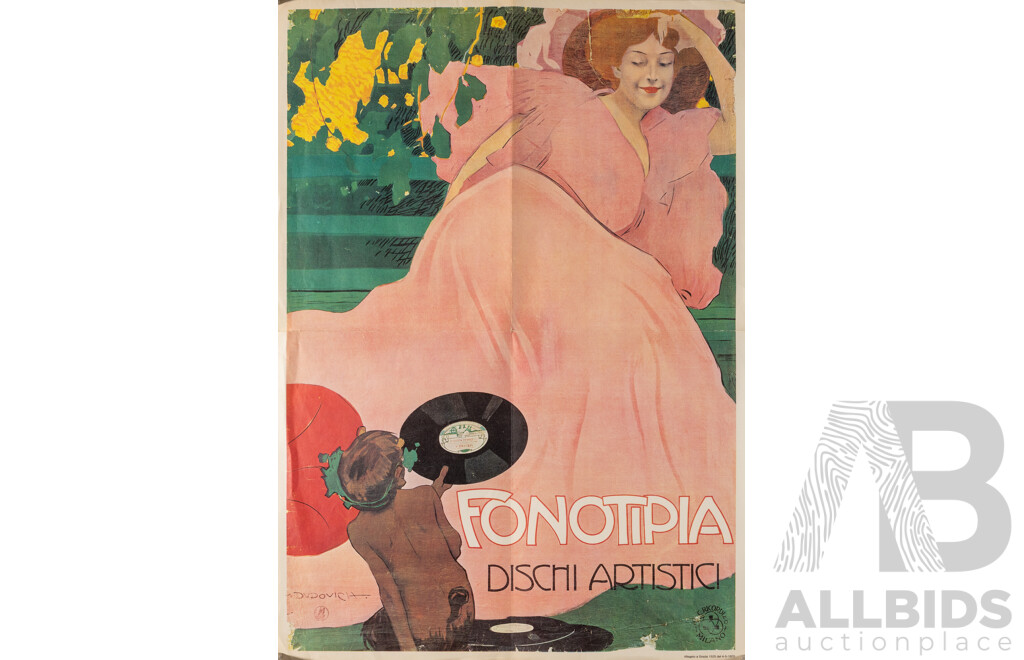 Distillerie Italiane, Fonotipia Dischi Artistici & Mele & Ci: Napoli - Absolutely Wonderful Trio of Colour Vintage Art Nouveau Italian Advertisement Reproduction Chromlithographs, 65 x 46 cm (dimensions unframed) (3)