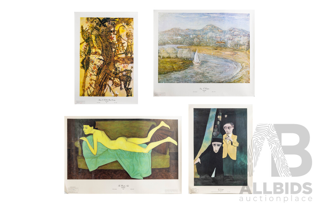 Collection of Four Australian Artist Vintage Art Prints, Featuring John Brack, Robert Dickerson, John Olsen and Lloyd Rees, Approx. 72 x 83 cm (each), Unframed (4)