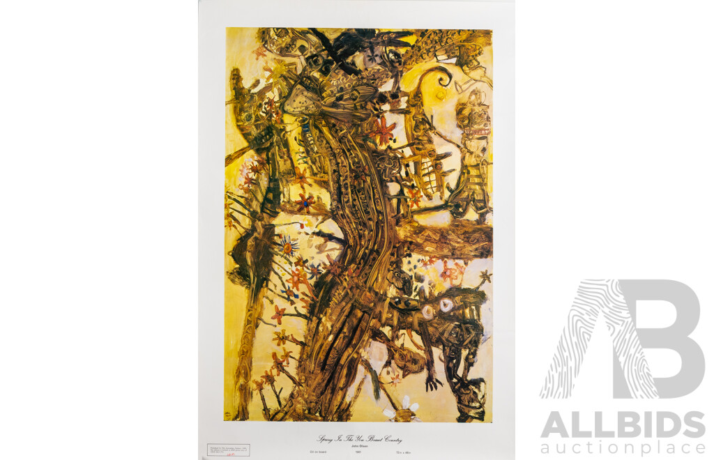 Collection of Four Australian Artist Vintage Art Prints, Featuring John Brack, Robert Dickerson, John Olsen and Lloyd Rees, Approx. 72 x 83 cm (each), Unframed (4)