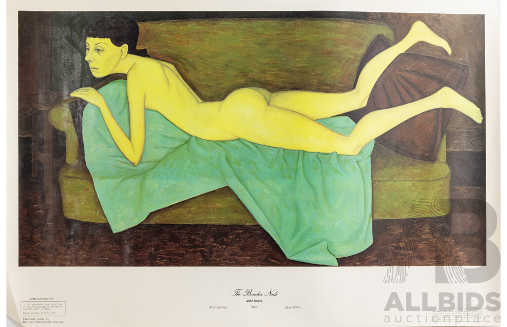 Collection of Four Australian Artist Vintage Art Prints, Featuring John Brack, Robert Dickerson, John Olsen and Lloyd Rees, Approx. 72 x 83 cm (each), Unframed (4)