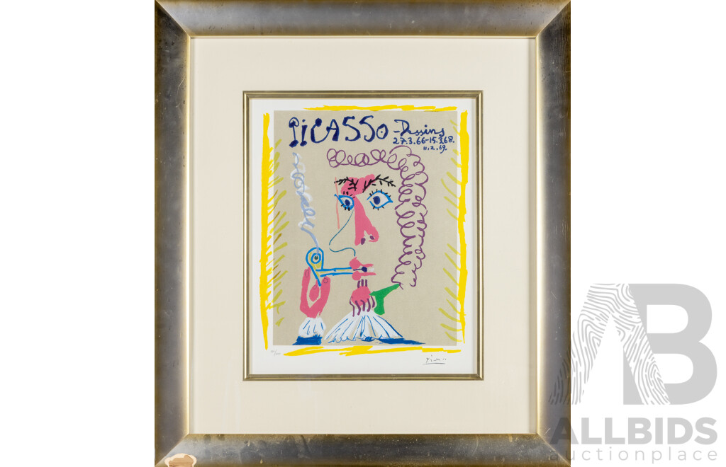 Pablo Picasso (19/20th Centuries, Spanish-French, 1881-1973), Dessins [Pipe Smoker], Limited Edition Signed in Plate Giclee Print, 82H x 73W cm (frame)