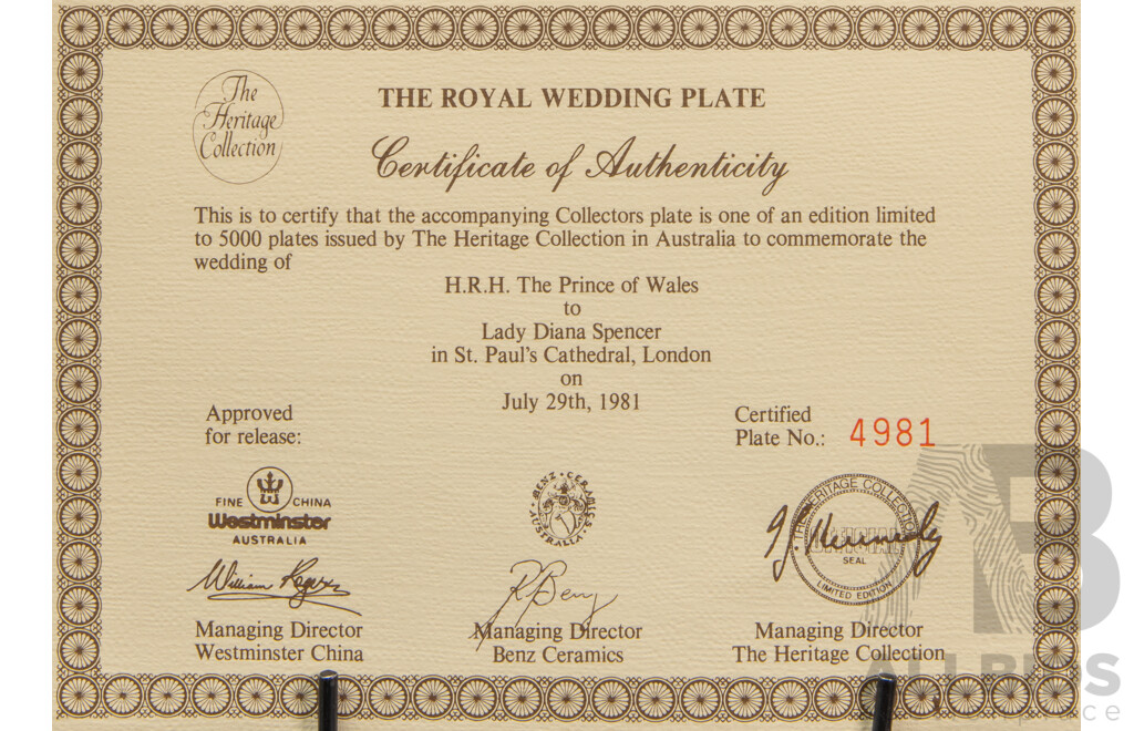 The Heritage Collection Royal Wedding Cabinet Plate