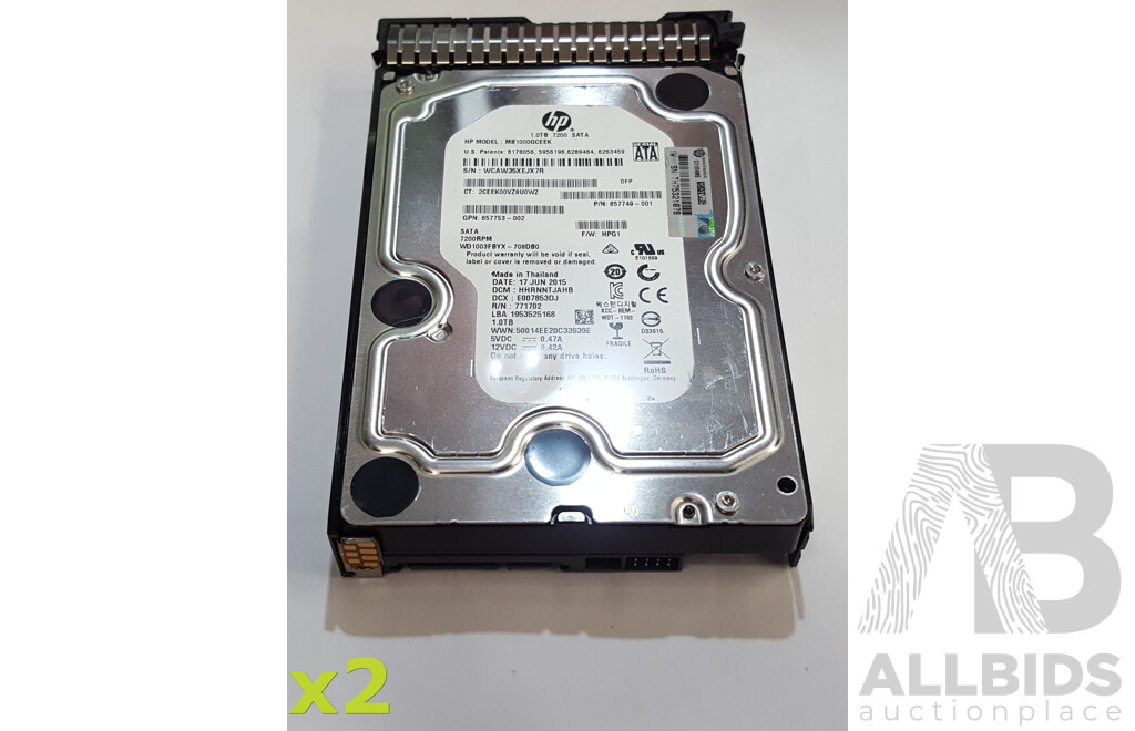 HP (MB1000GCEEK) 1TB 7.2K SATA 6Gbps 3.5-Inch Hard Drive - Lot of Two