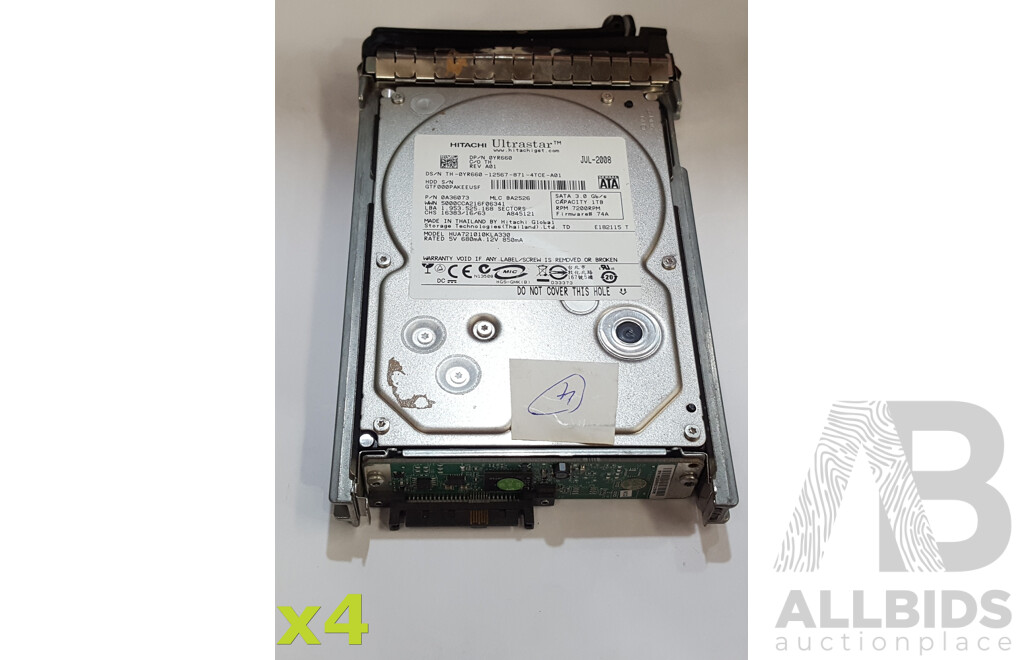 Hitachi UltraStar (HUA721010KLA330) 1TB 7.2K SATA 3Gbps 3.5-Inch Hard Drive - Lot of Four