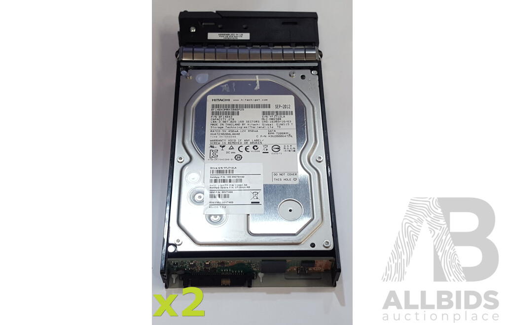 Hitachi (HUA723020ALA640) 2TB 7.2K SATA 6Gbps 3.5-Inch Hard Drive - Lot of Two