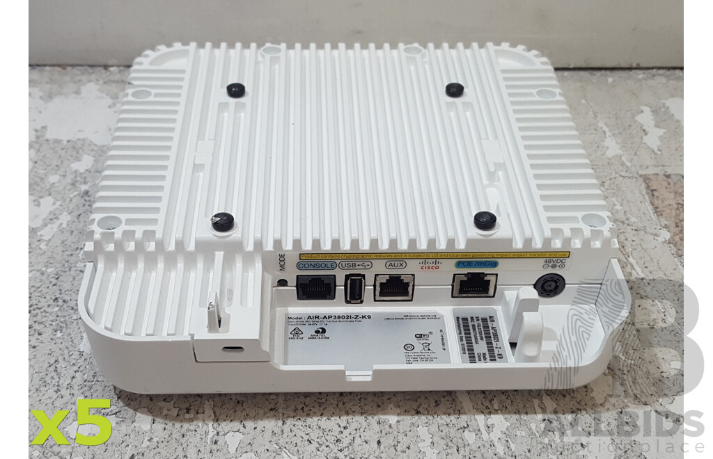 Cisco (AIR-AP3802I-Z-K9) Aironet 3802 Series 802.11ac Dual Band Access Point - Lot of Five