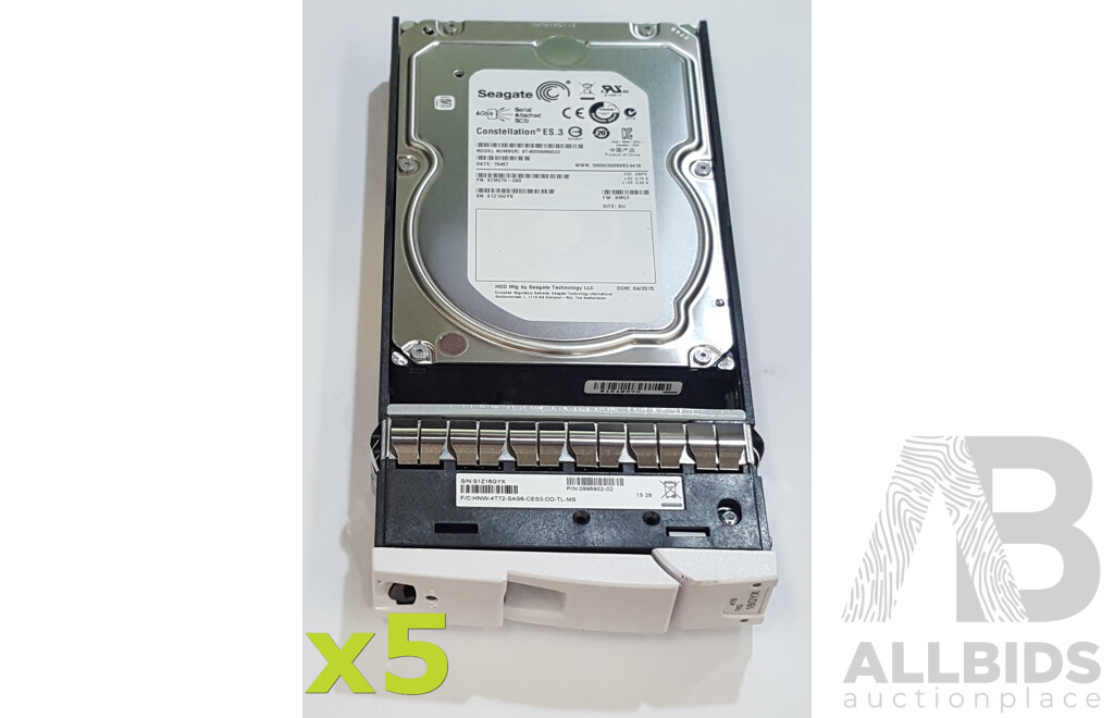 Seagate (ST4000NM0023) Constellation ES.3 4TB 7.2K SAS 6Gbps 3.5-Inch Hard Drive - Lot of Five