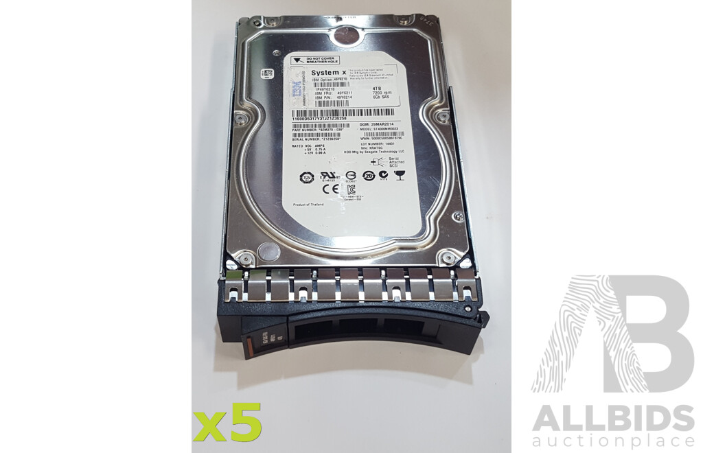 IBM (ST4000NM0023) System x 4TB 7.2K SAS 6Gbps 3.5-Inch Hard Drive - Lot of Five