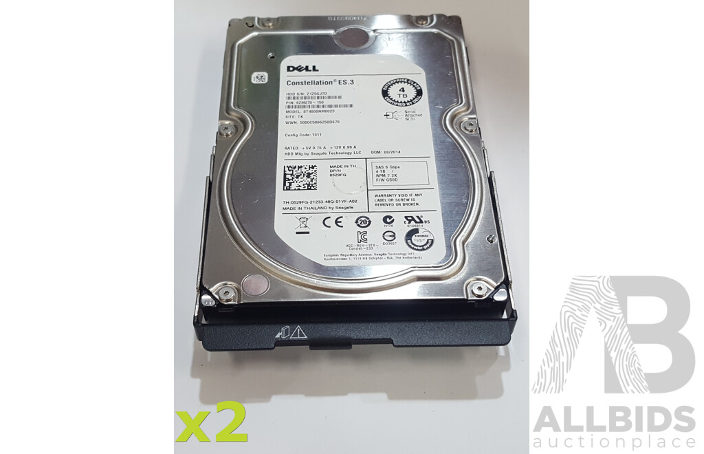 Dell (ST4000NM0023) Constellation ES.3 4TB 7.2K SAS 6Gbps 3.5-Inch Hard Drive - Lot of Two