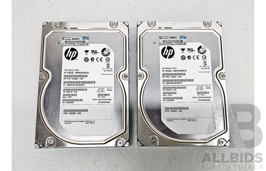 HPE 3TB SAS 6Gbps 7.2K 3.5-Inch Hard Drive - Lot of Two
