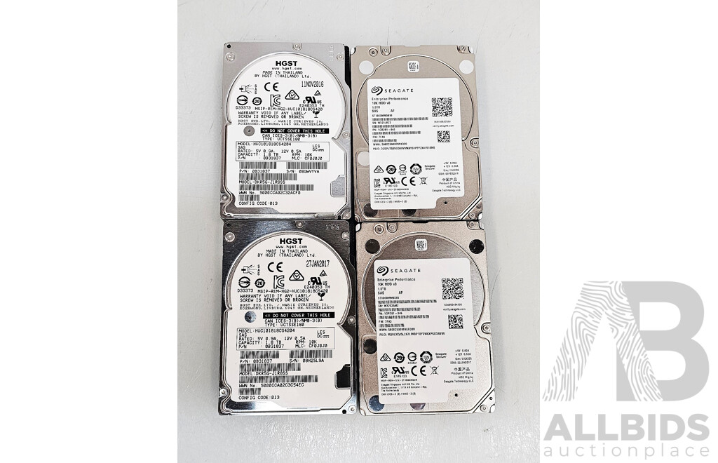 Seagate/HGST 1.8TB SAS 6Gbps 10K 2.5-Inch Hard Drive - Lot of Four