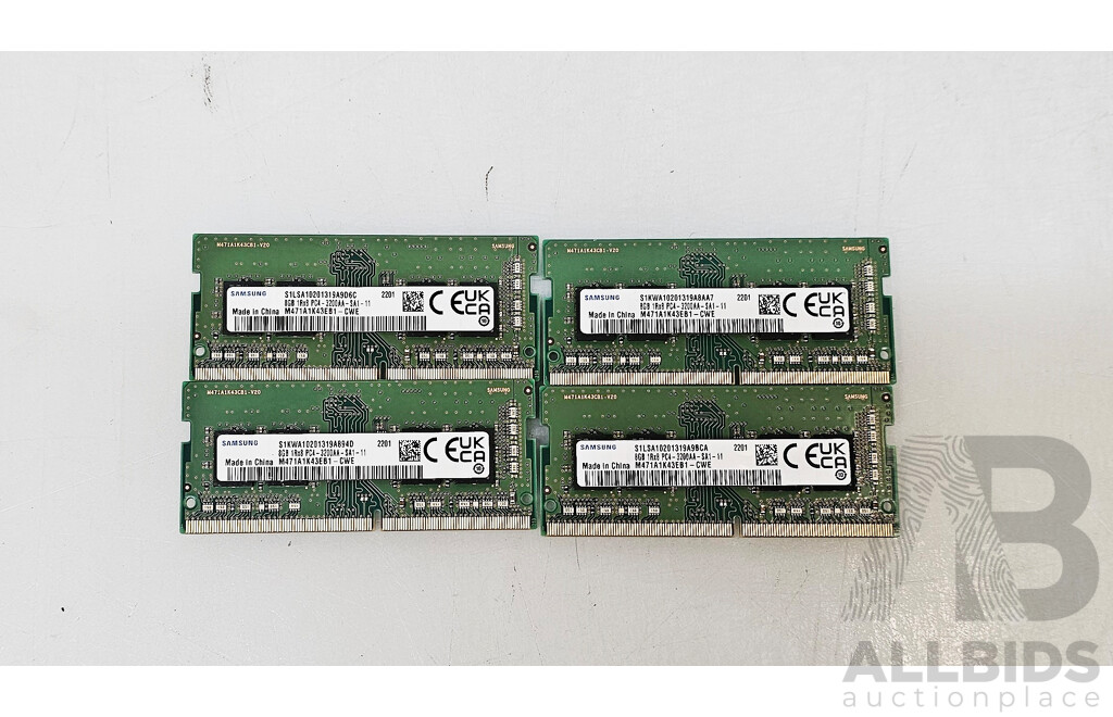 Samsung 8GB DDR4 3200AA SO-DIMM RAM - Lot of Four