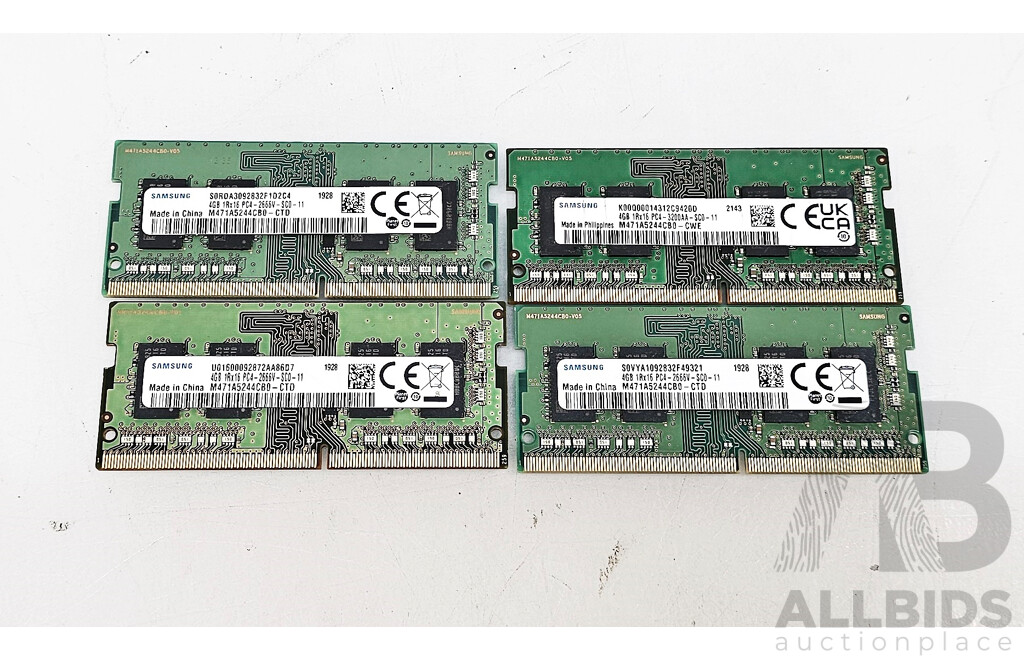 Samsung 4GB DDR4 2666V SO-DIMM RAM - Lot of Four