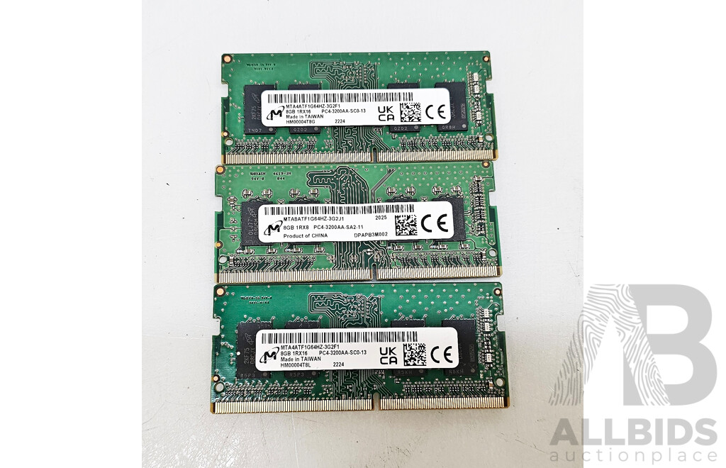 Micron 8GB DDR4 3200AA SO-DIMM RAM - Lot of Three