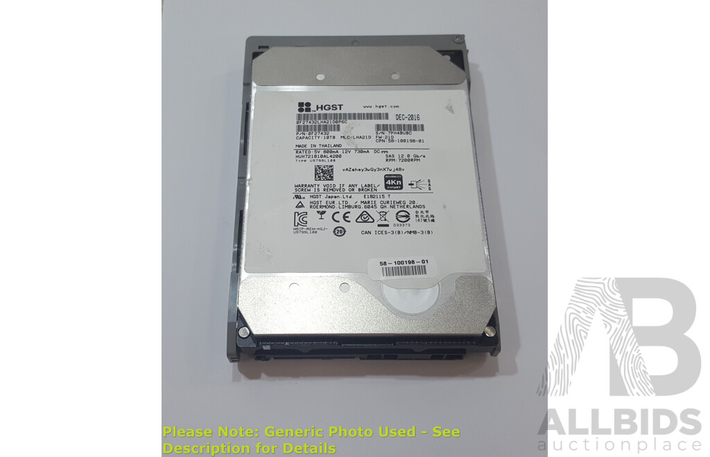 HGST (HUH721010AL4200) 10TB 7.2K SAS 3.5-Inch Hard Drive