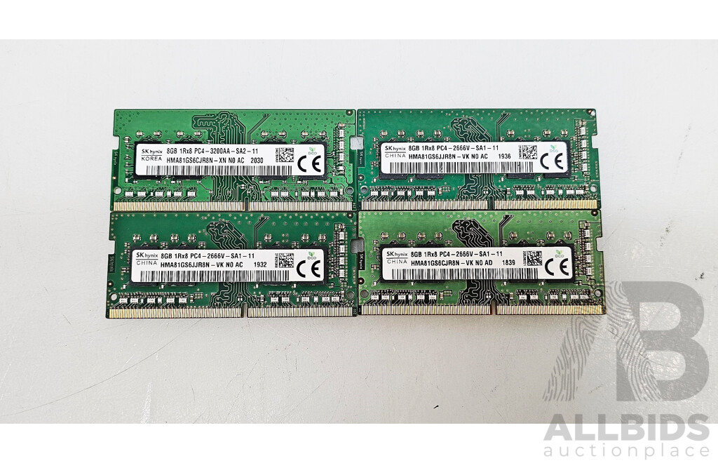 SK Hynix 8GB DDR4 SO-DIMM RAM - Lot of Four