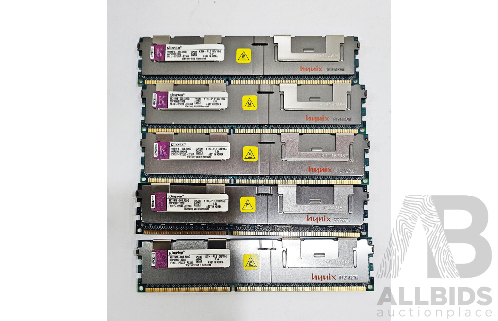 Kingston 16GB ECC DDR3 RDIMM RAM - Lot of Five