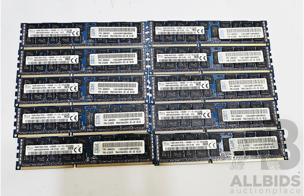 Sky Hynix 16GB ECC DDR3 RDIMM RAM - Lot of Ten