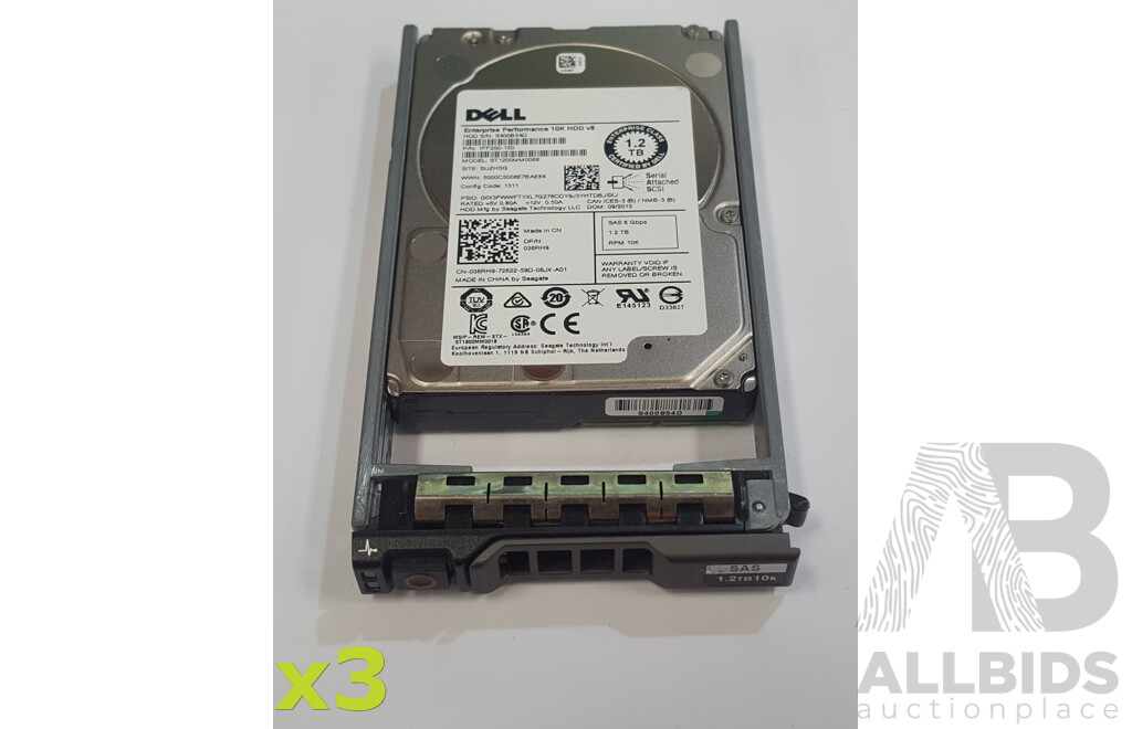 Dell Enterprise Performance 1.2TB 10K SAS 6Gbps 2.5-Inch Hard Drive - Lot of Three