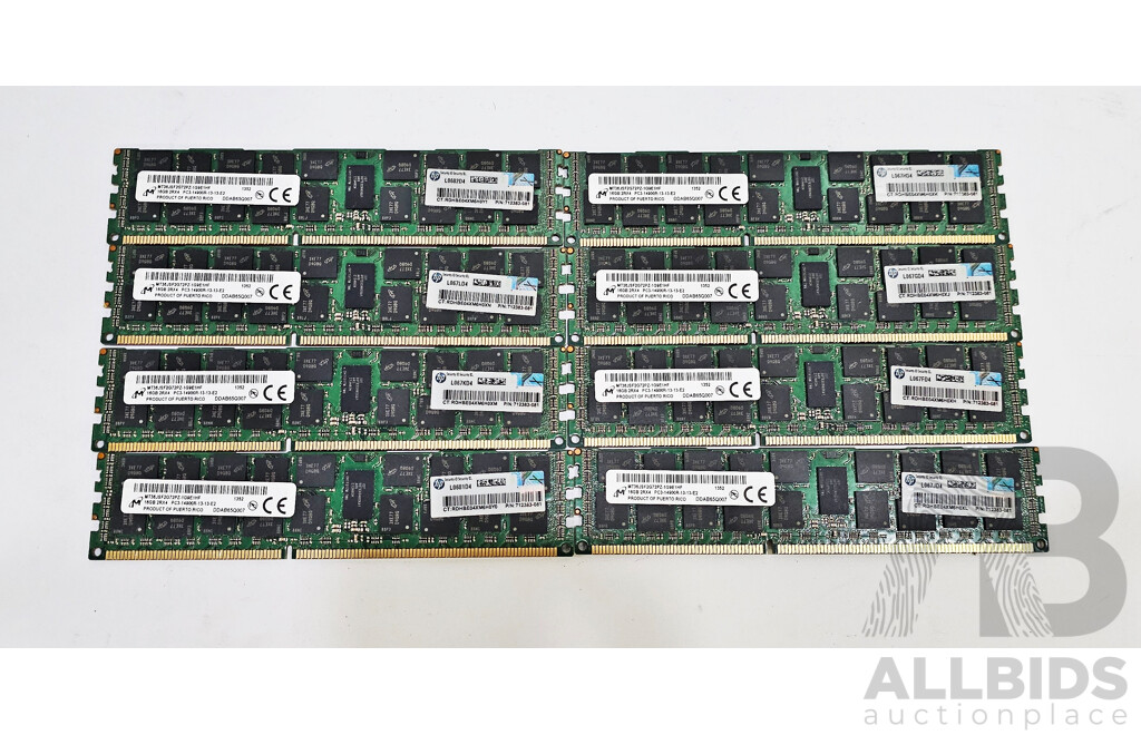 Micron 16GB ECC DDR3 RDIMM RAM - Lot of Eight