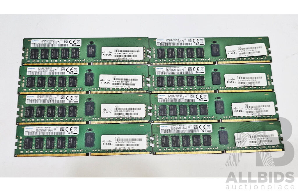 Samsung 8GB ECC DDR4 RDIMM RAM - Lot of Eight